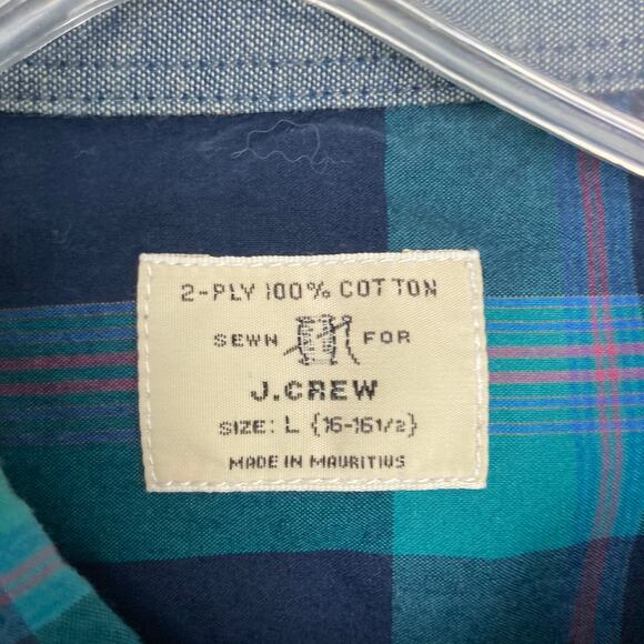 J. Crew Blue Plaid Long Sleeve Button Down Sz L - Picture 2 of 5